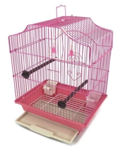 BIRD CAGE KIT Pink Starter Set Perches Swing Feeders Scalloped Top Small Bird US