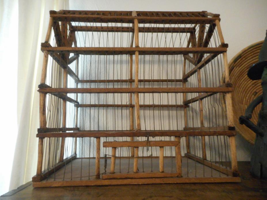 Antique HANDMADE BIRD CAGE - 15 1/4 inches high = 14 1/4 inches wide = 11 inches