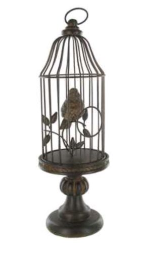 Antique Brown Bird Cage on Stand with Bird Rustic Ornate Details Design New!