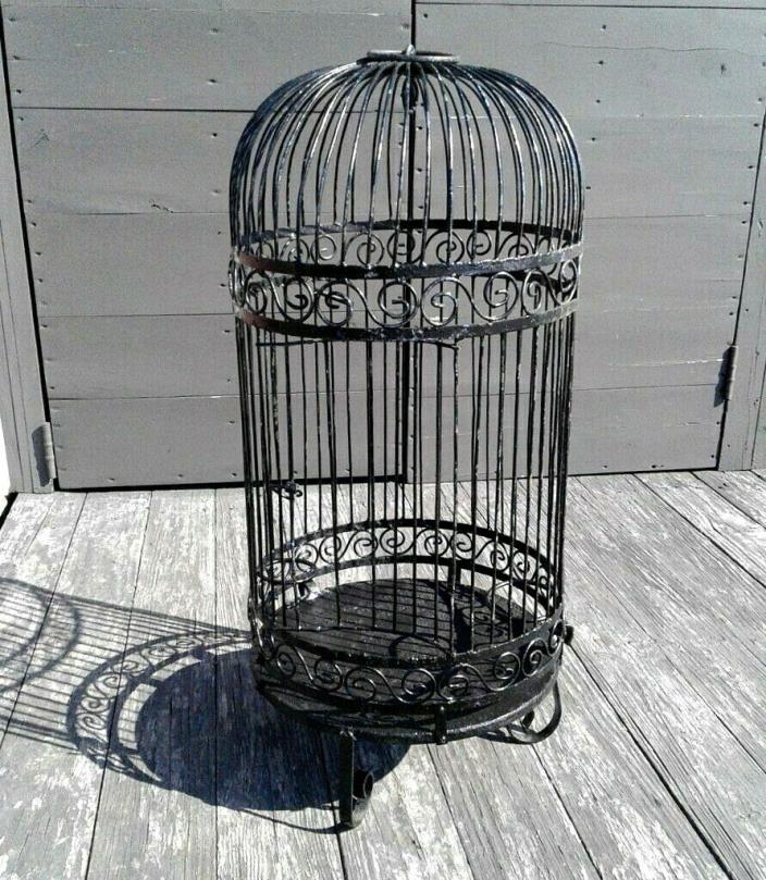 Large Vintage Ornate Iron Rustic Bird Cage With Dome Top Garden Art