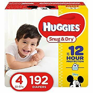 HUGGIES Snug & Dry Baby Diapers, Size 4 (fits 22-37 lbs.), 192 Count, Economy P