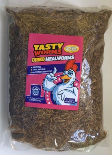 2.5 lbs Dried Mealworms By Tasty Worms, Resealable Bag, GMO Free, 100% Natural