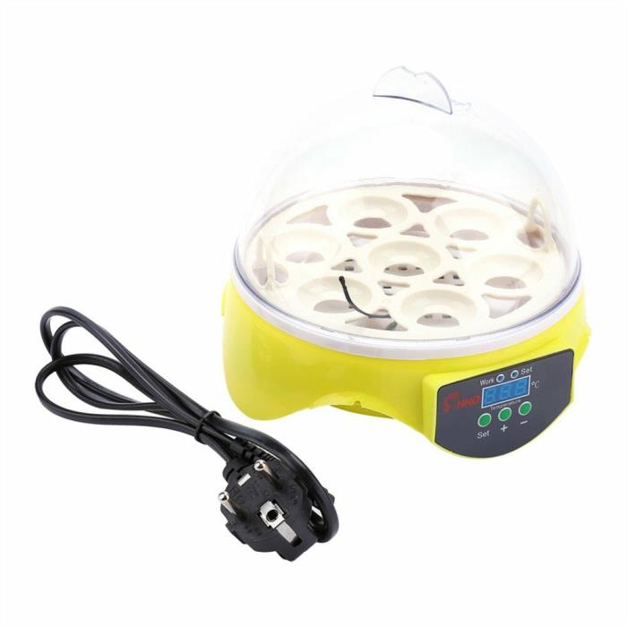 220V Mini 7 Eggs Incubator Fully Auto Digital LED Turning Chicken Duck Hatcher E