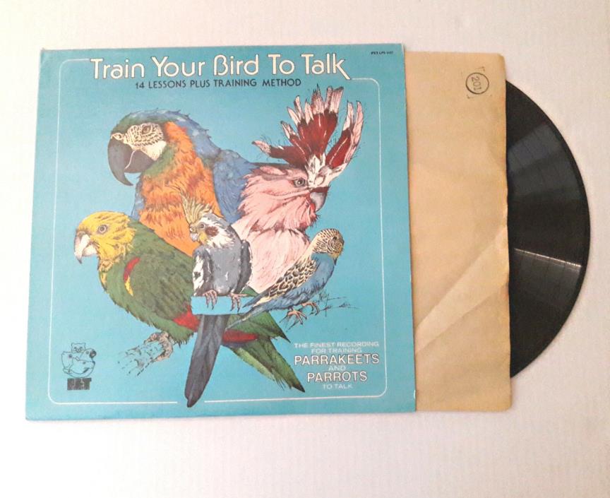 1976 Train Your Bird to Talk Vintage Vinal Record Parrakeets Parrots 14 Lessons