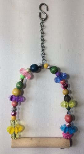 Cockatiel Beaded Bird Parakeet Swing Colorful Multi Beads 4”X 5” W/Hanger New