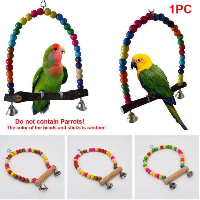 USA Seller - Bird Swing Beads Wood Cage Hang For Parakeet Cockatiel Parrot