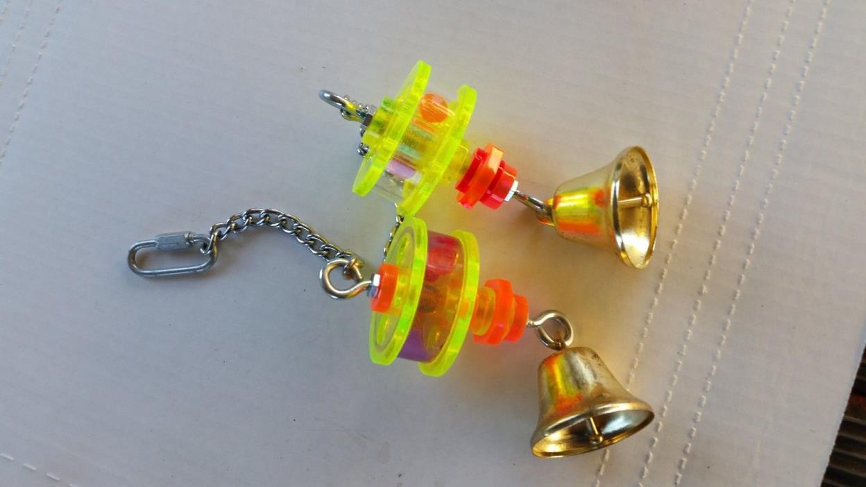 HANGING BIRD TOY / ACRYLIC DESIGN ~ 4 COLORED BALLS & BELL / MED TO LARGE BIRD