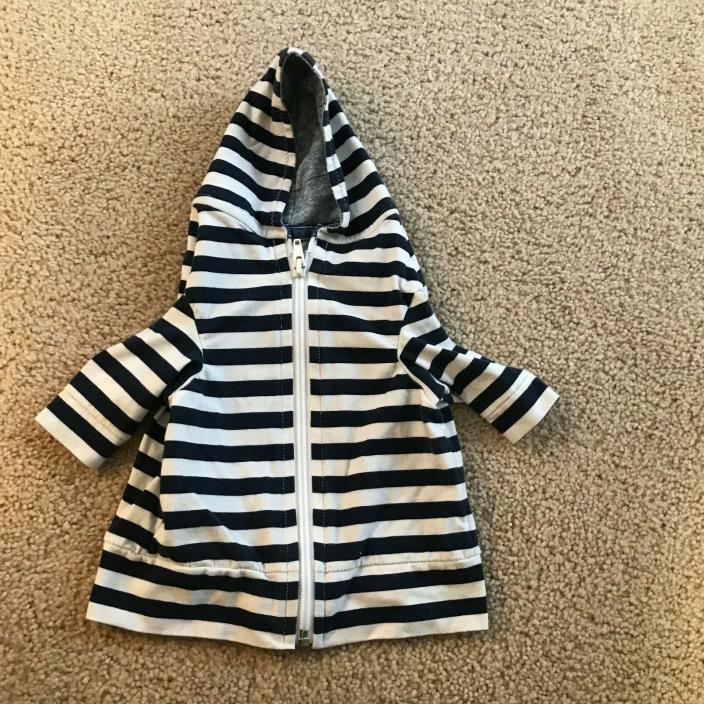 Cat Dog Pet Blue and White Stripe Jacket with Hood Front Zip One Size