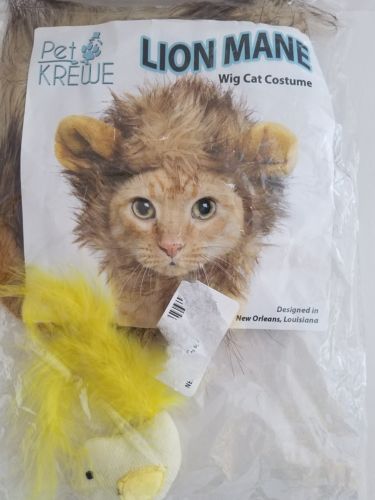 Lion Mane Costume for Cats & Dogs – FREE Feathered Catnip Toy Included – Cute Ha