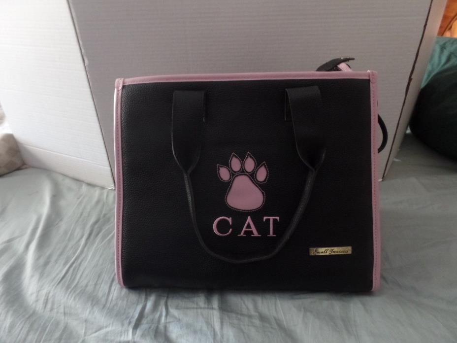 Small Treasures Leather Cat Carrier Black Pet Carrier Travel Bag