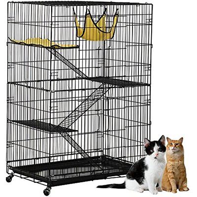 4-Tier Cat Cage Playpen With 3 Ramp Ladders&4 Casters, Black