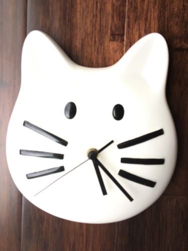 Adorable White Tuxedo Kitty Cat 3D Ceramic Wall Clock
