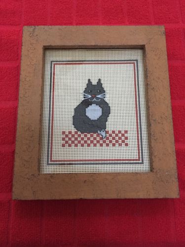 Framed Petit Point Needlepoint “CAT” Picture