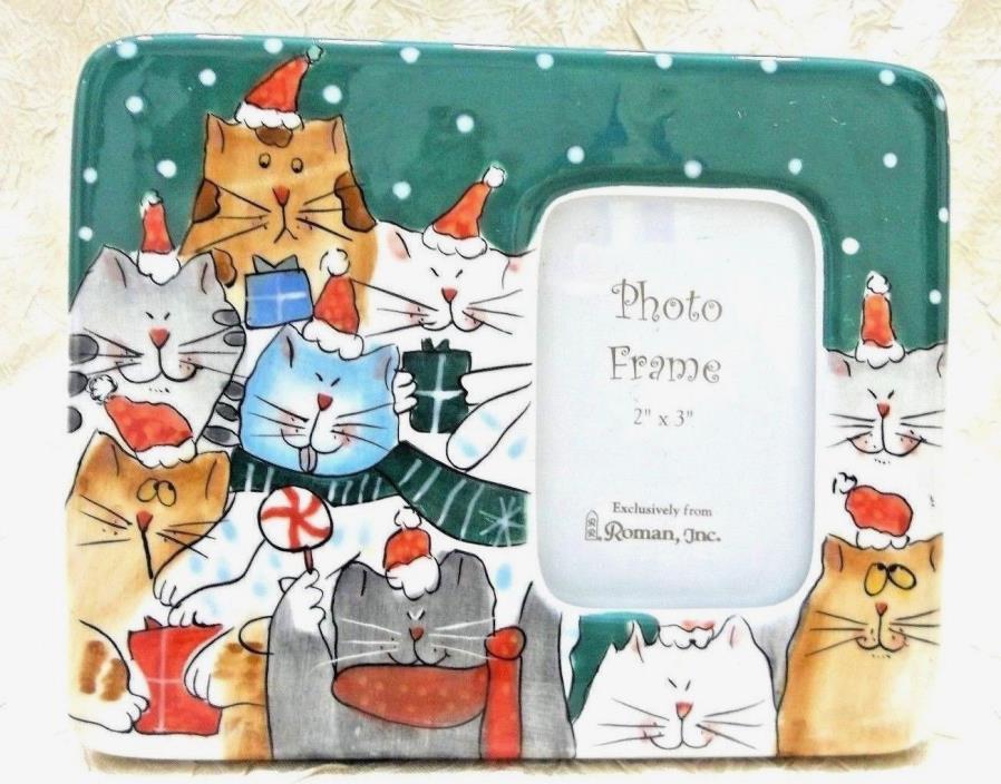 Christmas Holiday Ceramic Cat Kitty Photo Frame from Roman holds 2