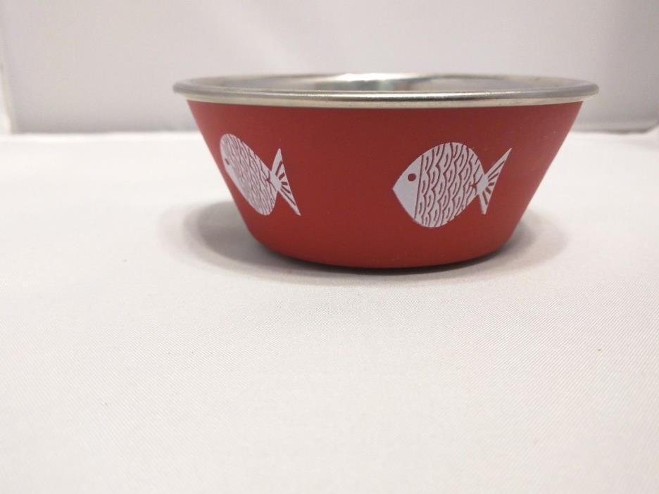 NWT Cat / Dog Snack small Stainless Steel bowl anti slip Red Fish Modern 7 fl oz