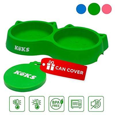 Cat Bowls - Green Food Set Silicone Feeder Stand 