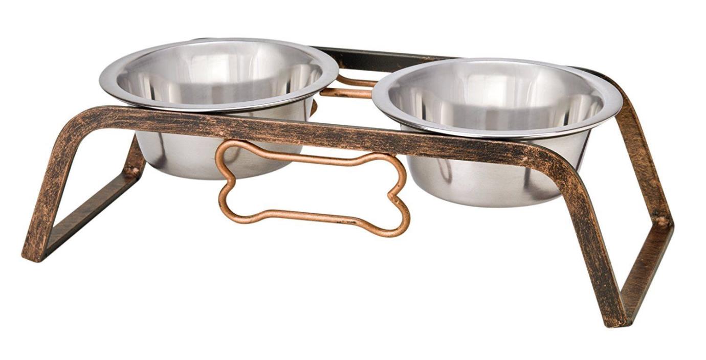 Loving Pets Black Label Collection Rustic Bone Diner for Cats/Dogs, Aged Copper