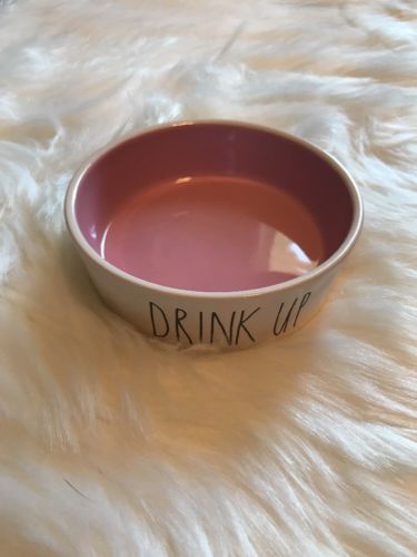 RAE DUNN Drink Up Cat Dish Pet Bowl With Pink Interior