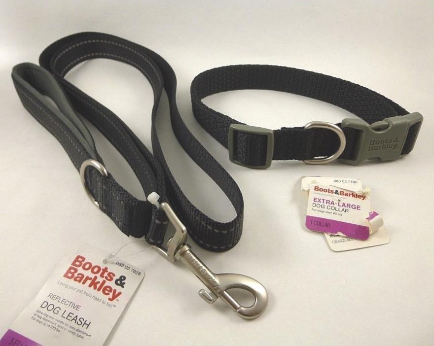 NWT Boots & Barkley 5 Feet Reflective Dog Leash and XL Dog collar Black