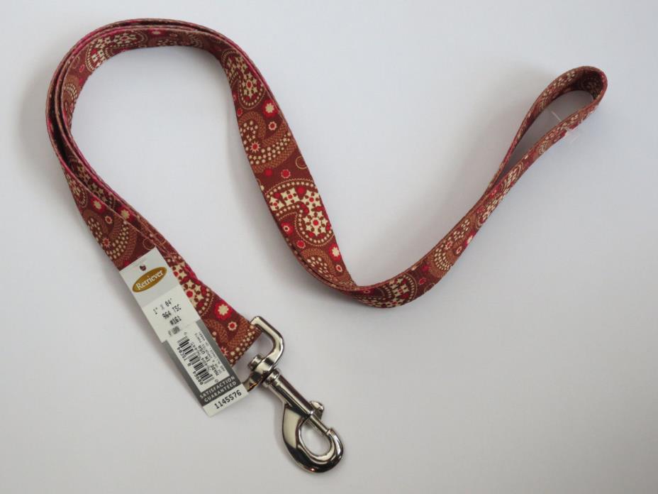 NEW Brown Paisley Design Dog Leash 1 Inch x 4 Feet - Made In USA