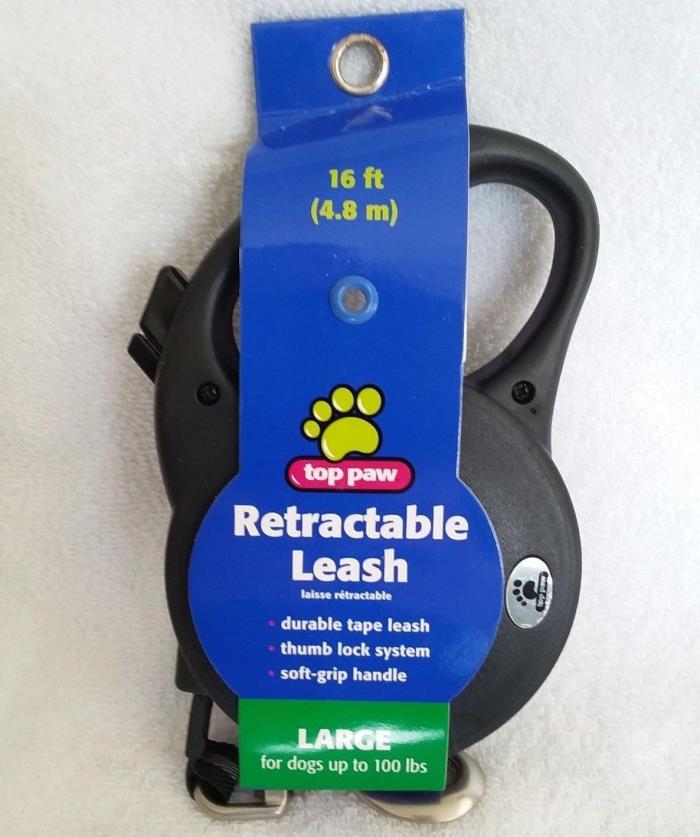 Top Paw 16 Ft Retractable Black Dog Leash Size Large
