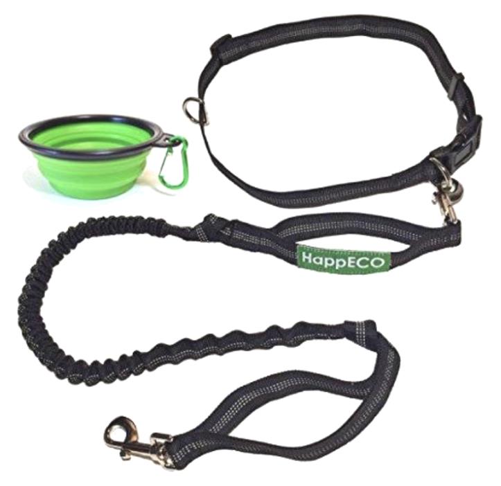 NEW Hands Free Dog Leash with Collapsible Dog Water Bowl Green Running Hiking