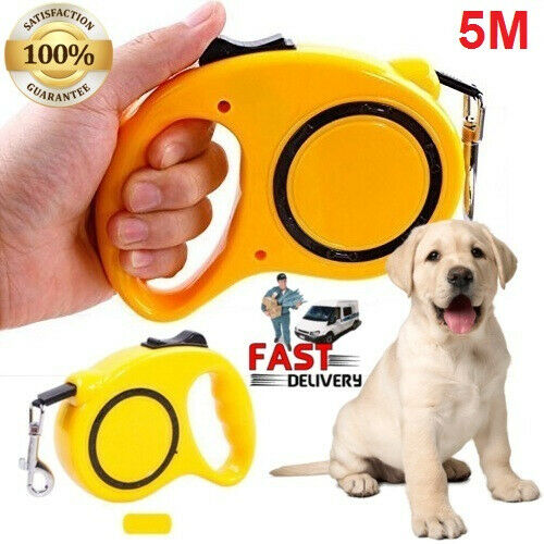 5m Retractable Dog Leash Pet Collar Walking Easy Grip Lock for dogs up to 33 lbs