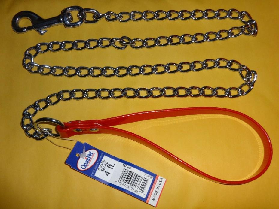 OmniPet Heavy Chain SunGlo Leash Lead - 4 ft, Red Handle, 587-RD - NEW