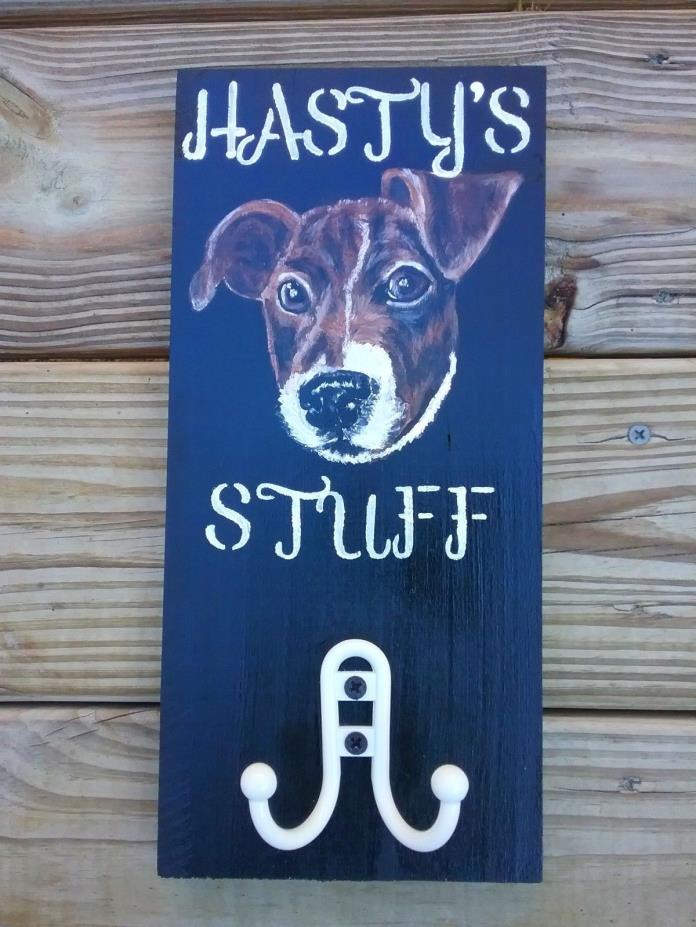Beautiful Personalized Custom Handpainted Wood Dog Portraits w/Leash Hanger/Hook