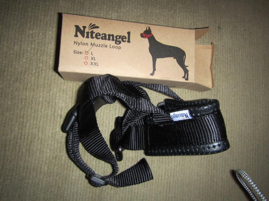 Niteangel  Nylon Dog Muzzle, loop Adjustable Loop, Black, SIZE L New