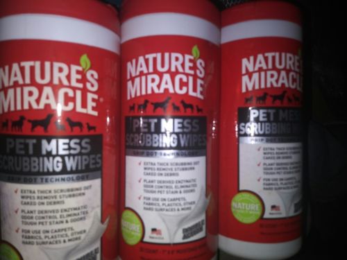 3x Nature's Miracle 30 Count Pet Mess Scrubbing Wipes FREE SHIPPING