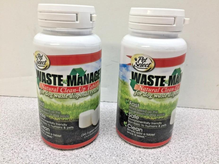 2 Bottles of Pet Select Waste Manager Natural Clean Up Dog - 24 Tablets Each(E9)