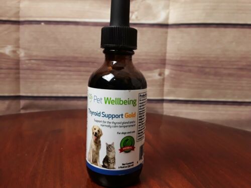 Pet Wellbeing Thyroid Support Gold For Cats & Dogs 2 oz Bottle Exp 08/2023 open