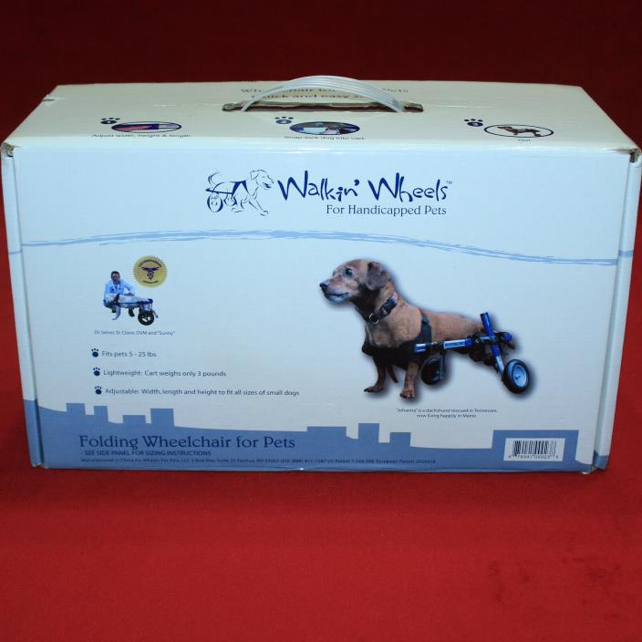 NEW IN BOX Dog Rear Leg Wheelchair by Walkin’ Wheels SMALL Dogs 8 to 25 Lbs Blue