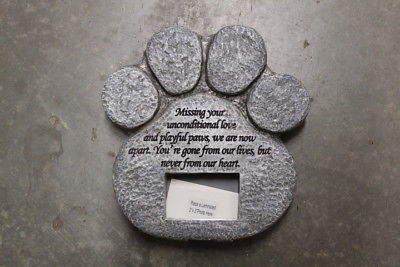 Paw Print Pet Memorial Stone -- Features a Photo Frame- Pet Loss Gift