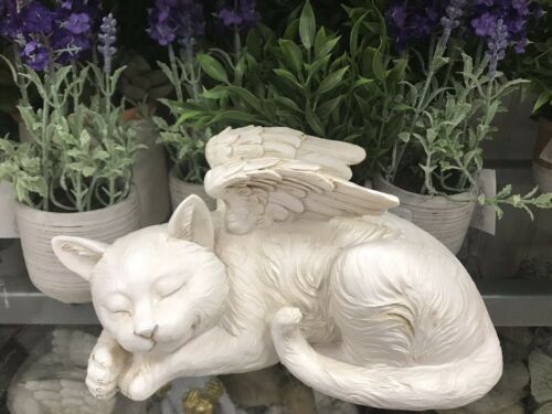 Sleeping Cat with Wings Statue Kitty Pet Memorial Marker Flower Garden Decor