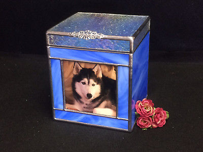 Pet Cremation Urn, Dog,Cat,Bunny,Ferret,Sharing, Stained glass Blue ( Medium)