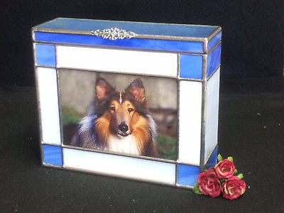 Pet Cremation Urn, Dog (,Medium), Stained glass Blue and white (medium)