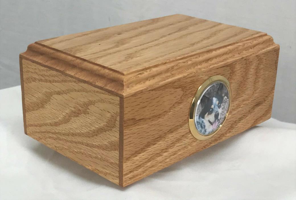 Oak wood pet cremation picture urn