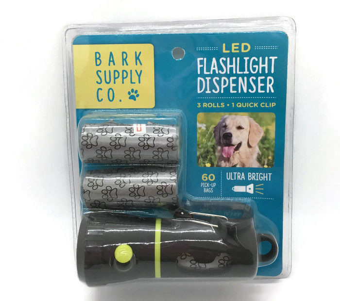 Bark Supply Co LED Flashlight + Dog Waste Bag Dispenser 3 Rolls NEW