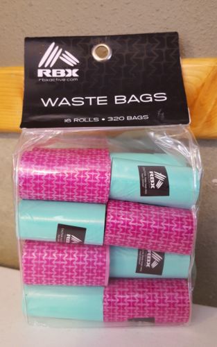 RBX Active Waste Bags Dog Recepticles 16 rolls/320 Bags Pink/Turquoise NEW