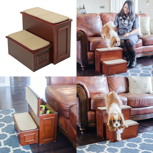 Designer Wood Furniture Deluxe Pet 2 Step W Machine Washable Soft Carpet Platfor
