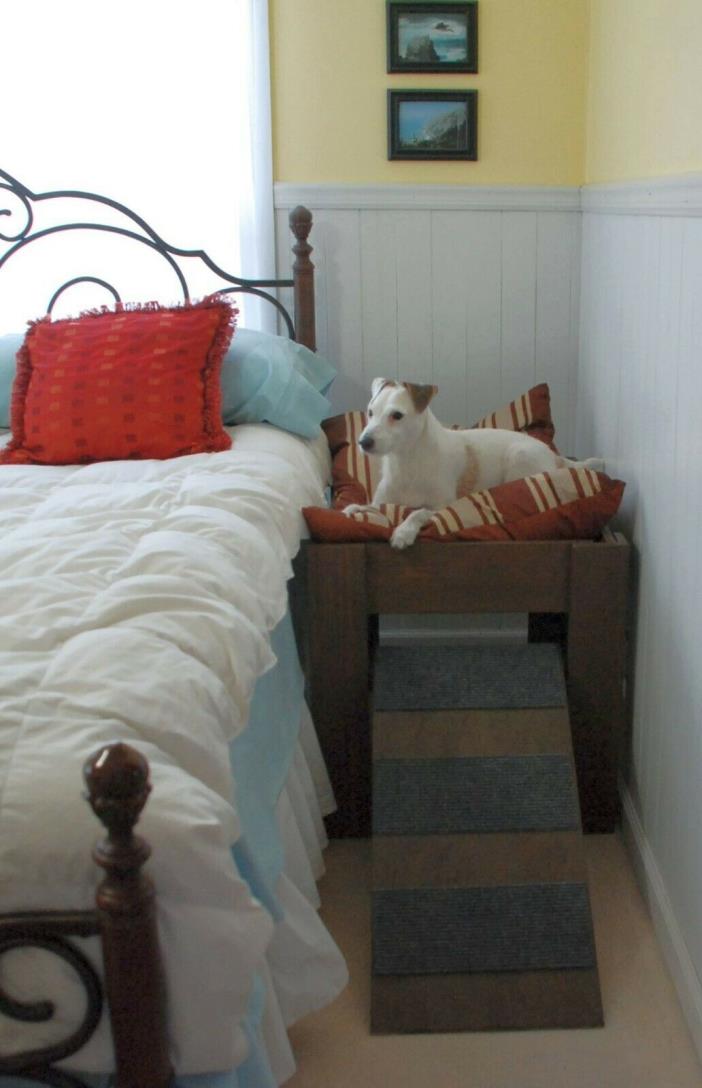 Handmade Raised Platform Elevated Wood Dog Bed With Dog Ramp Pet Furniture