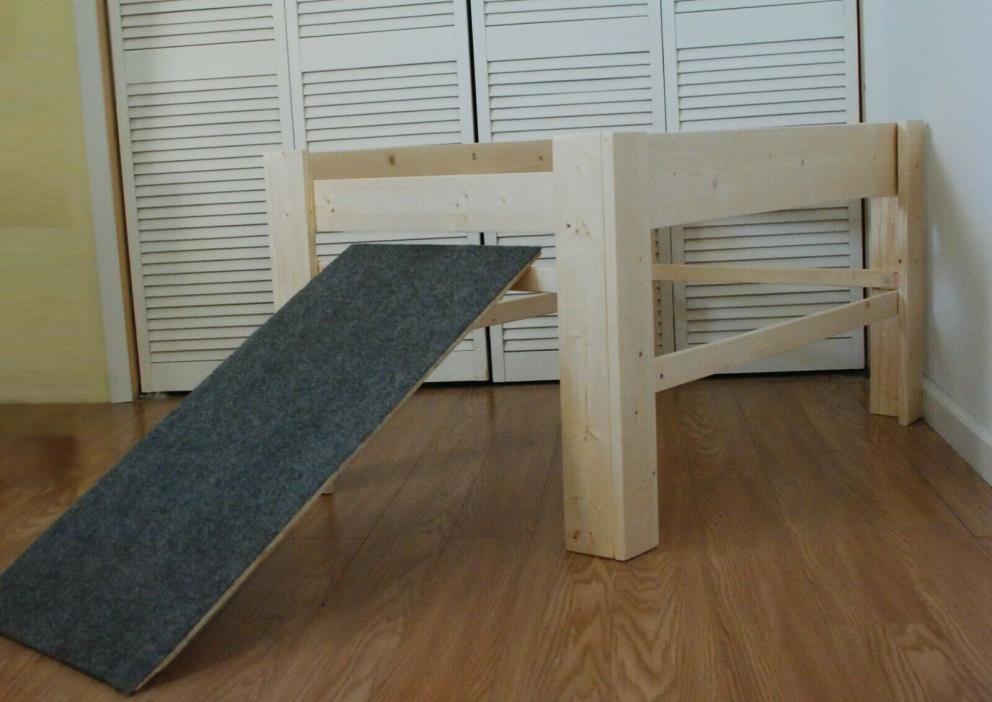Handmade Raised Platform Elevated Wood Large Dog Bed With Dog Ramp Pet Furniture