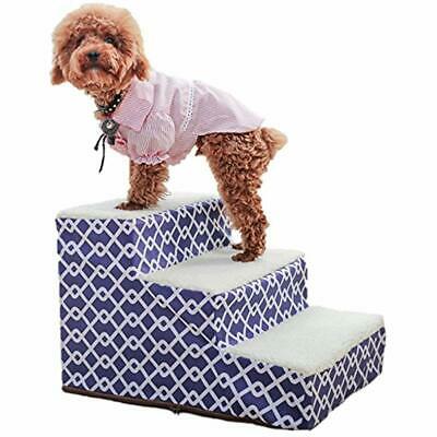 PLS Beds & Furniture Birdsong Trellis Portable Pet Stairs, 3-Step, Blue Supplies