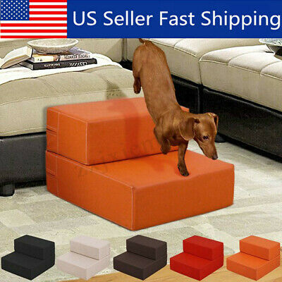 Pet Stairs 2 Step Pure Color Dog Puppy Cat Sofa Bed Indoor Soft Ramp Ladder US