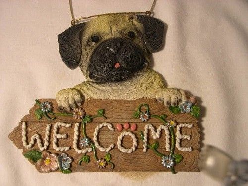 PUG  WELCOME RESIN  WALL  HANGING PLAQUE / SIGN