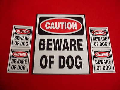 BEWARE OF DOG SECURITY WARNING WINDOW or YARD SIGN -- PLUS 4 FREE WINDOW DECALS