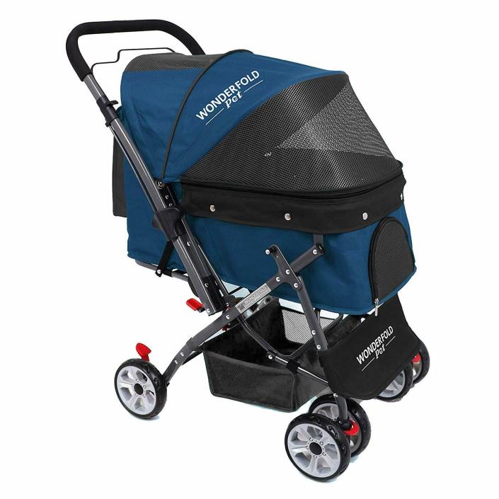 4 Wheels Folding Pet Stroller for Dogs/Cats with Reversible Handle Bar Travel
