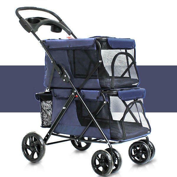 2 Pet Stroller Folding Cat Dog Breathable Carrier Travel Cage Portable 4 Wheel